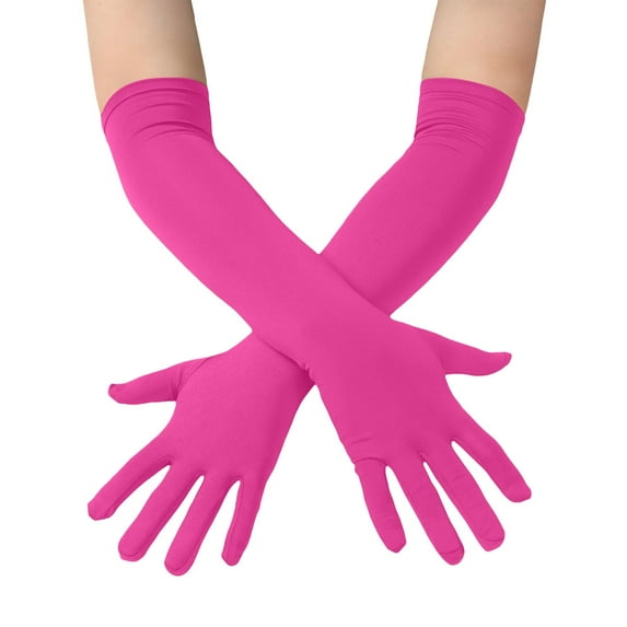 ManxiVoo Men's And Women's Spandex Costume Gloves Feature An 18 Inch Stretchy Length Making Them Perfect For Halloween Cosplay Long Opera Gloves And Themed Events Hot Pink