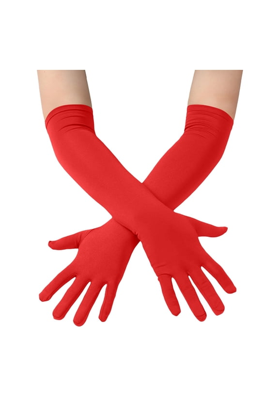 Men's And Women's Spandex Costume Gloves Feature An 18 Inch Stretchy Length Making Them Perfect For Halloween Cosplay Long Opera Gloves And Themed Events Red