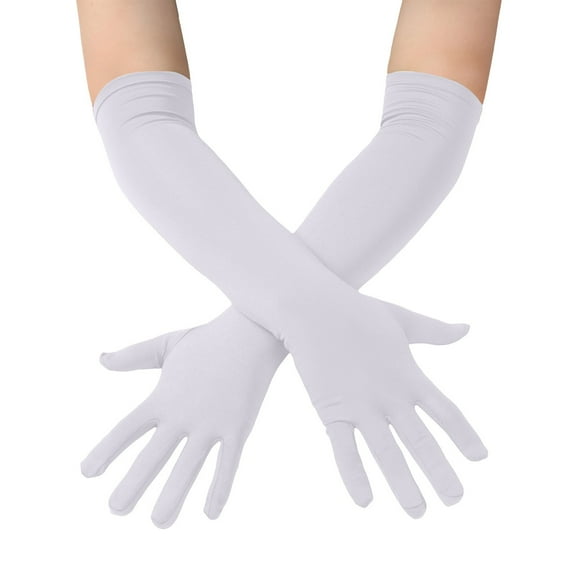 ManxiVoo Men's And Women's Spandex Costume Gloves Feature An 18 Inch Stretchy Length Making Them Perfect For Halloween Cosplay Long Opera Gloves And Themed Events White