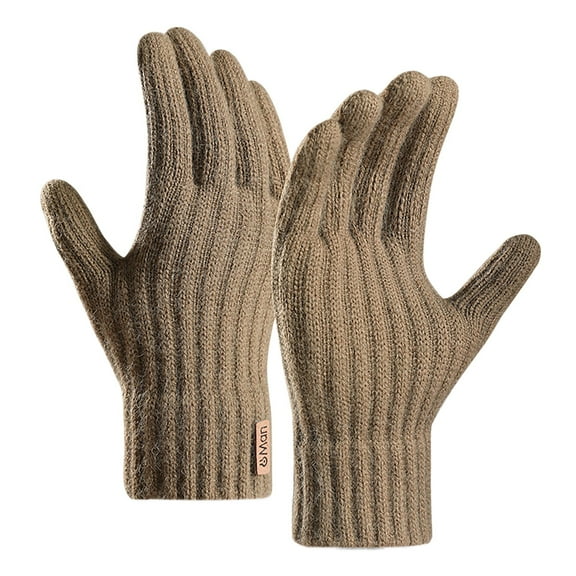 ManxiVoo Mens Knitted Winter Warm Woolen Gloves for Outdoor Cycling Sports and Everyday Use with Comfortable Fit One Size Size Khaki