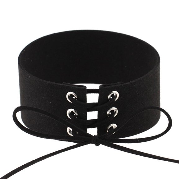 ManxiVoo Minimalist Punk Style Adjustable Rope Necklace with Metal Rings Alternative Fashion Statement Black