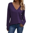 thumbnail image 1 of ManxiVoo Modern V Neck Button Down Shirt Long Sleeve Loose Fit Casual Top for Women Soft Everyday Comfortable Tunic Style Blouse L Size Purple, 1 of 8