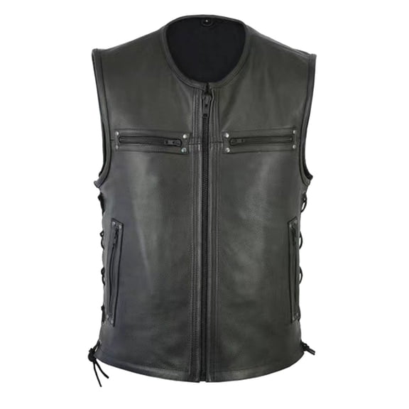 ManxiVoo Motorcycle Jacket Men Solid Color Vest Motorcycle Fleet Punk Leather Vest Coat Vest Jackets for Men Black L