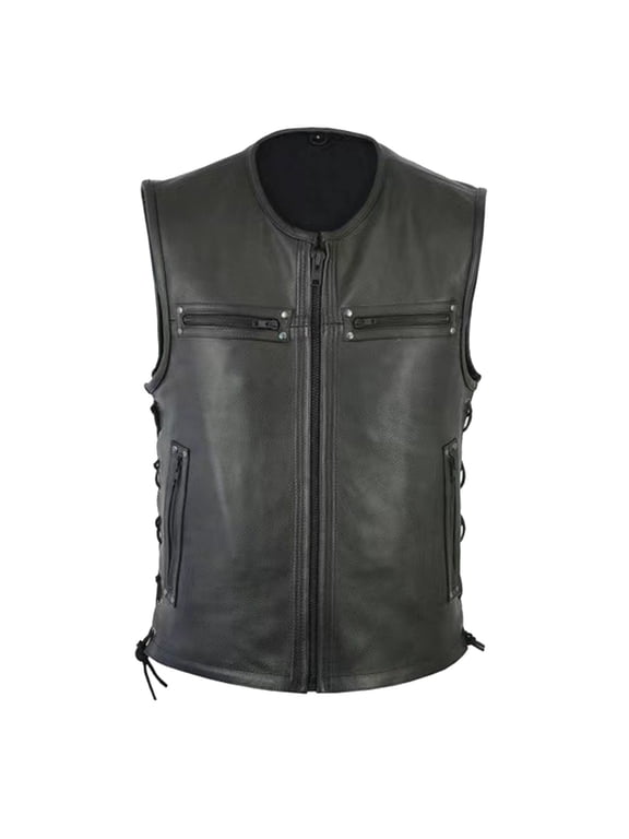 Motorcycle Jacket Men Solid Color Vest Motorcycle Fleet Punk Leather Vest Coat Vest Jackets for Men Black XXXXL