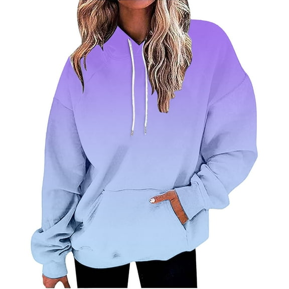 ManxiVoo Oversized Gradient Print Hooded Sweatshirt Women Casual Loose Long Sleeve Pullover with Pockets Fashion Tops XXL Size Purple