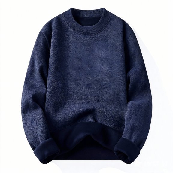 ManxiVoo Oversized Plush Lined Sweater For Women Long Sleeve Round Neck Casual Pullover Cozy Loose Fit Weekend Wear M Size Navy
