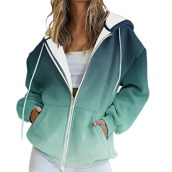 ManxiVoo Oversized Track Jacket with Zipper for Women Casual Long Sleeve Pocket Sweatshirt Fall Fashion Hooded Top M Size Mint Green