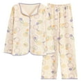 thumbnail image 1 of ManxiVoo Petite Pajama Set with Tunic Top and Wide Leg Pants Relaxed Fit Loungewear M Size Beige, 1 of 9