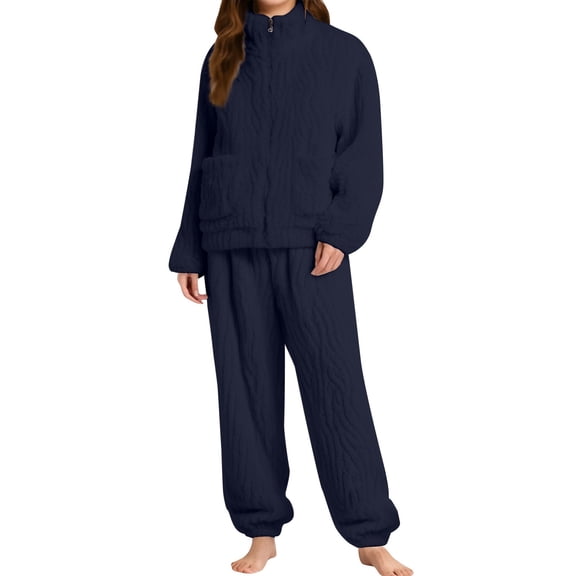 ManxiVoo Plus Size Pajama Set Fleece Long Sleeve Top and Pants Cozy Warm Loungewear M Size