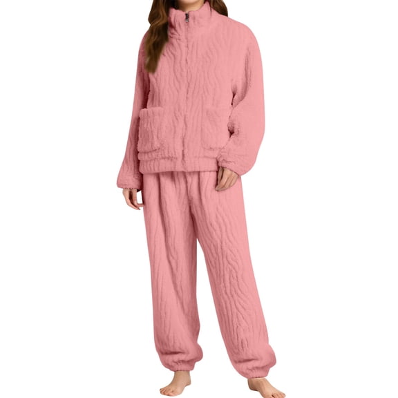 ManxiVoo Plus Size Pajama Set Fleece Long Sleeve Top and Pants Cozy Warm Loungewear M Size