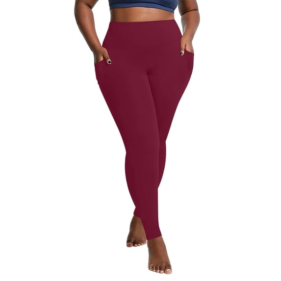 ManxiVoo Plus Size Thermal Fleece Lined High Waist Leggings with Convenient Pockets for Winter Workouts and Yoga Practice XL Size Red
