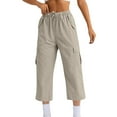 thumbnail image 1 of ManxiVoo Plus Size Women's Wide Leg Cargo Pants Summer Quick Dry Outdoor Hiking High Waist Adjustable Waistband Capri Trousers XXL Size Beige, 1 of 5