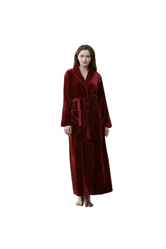 Plush Long Robe for Women Cozy Sleepwear Soft Terry Cloth Bathrobe Lounge Wear L Size
