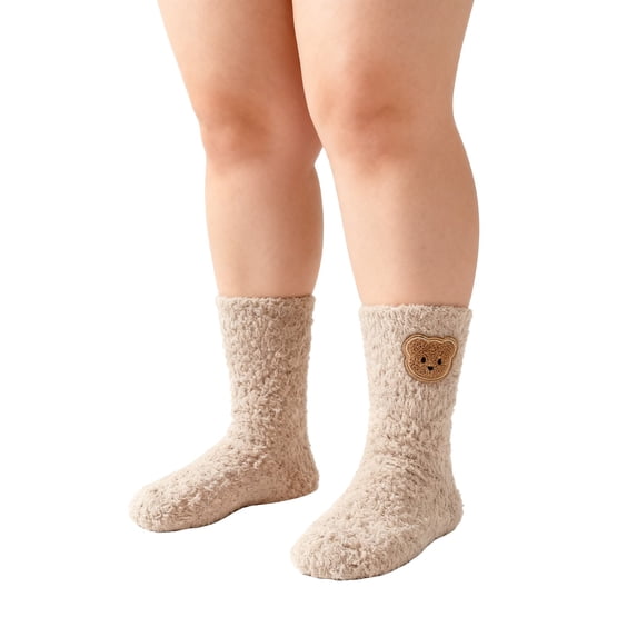 ManxiVoo Premium Thermal Coral Fleece Socks for Women Extra Thick Non-Slip Bottom Gripper Socks Ideal for Recovery and Home Wear Khaki