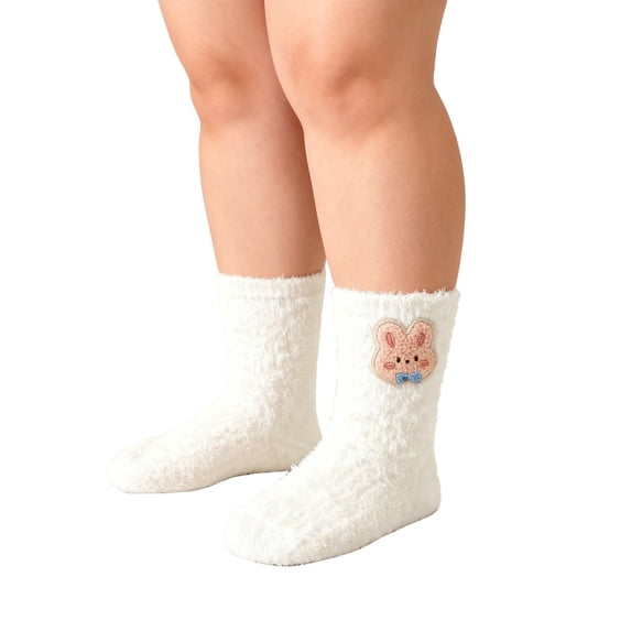 ManxiVoo Premium Thermal Coral Fleece Socks for Women Extra Thick Non-Slip Bottom Gripper Socks Ideal for Recovery and Home Wear White