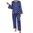 thumbnail image 1 of ManxiVoo Printed Satin Pajama Set Long Sleeve Top and Pants Comfortable Sleepwear for Women M Size Blue, 1 of 3