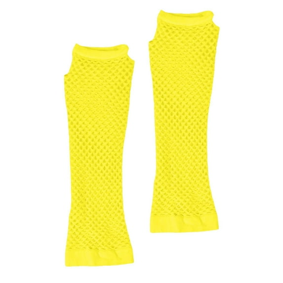 ManxiVoo Retro Fishnet Gloves for Women Stretch Mesh Pattern Fingerless Design Theme Party Accessories Nightclub Fashion Yellow