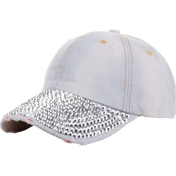 ManxiVoo Rhinestone Embellished Cowboy Hat Wide Brim Fashion Sun Hat with Visor for Outdoor Events and Daily Shade Light Blue