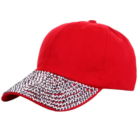 ManxiVoo Rhinestone Embellished Cowboy Hat Wide Brim Fashion Sun Hat with Visor for Outdoor Events and Daily Shade Red