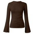thumbnail image 1 of ManxiVoo Ribbed Boat Neck Bell Sleeve Top for Women Long Sleeve Ruched Detail Y2K Inspired Going Out Tops 2025 Trendy Casual Wear M Size Coffee, 1 of 8
