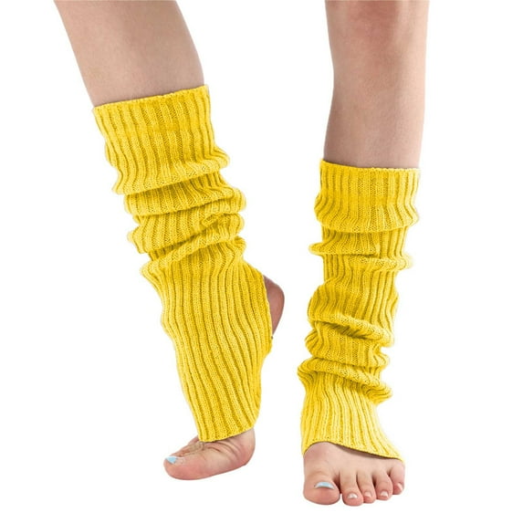 ManxiVoo Ribbed Knit Leg Warmers Stretchable Foot Covers for Dance Fitness Yoga and Retro Fashion Yellow