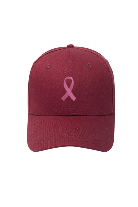 Ribbon Emblem Embroidered Cap Adjustable Awareness Headwear Support Themed Accessory Uplifting Headwear for Special Events Wine