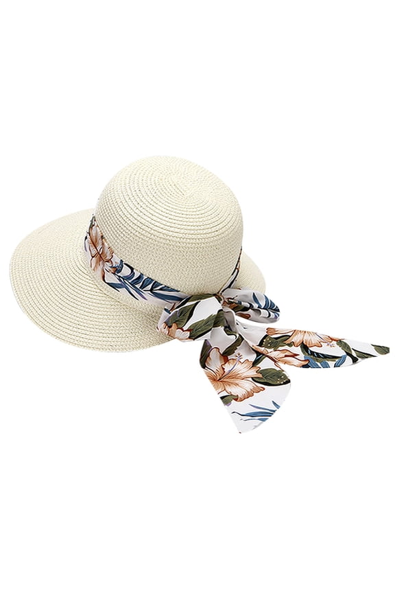 Rollable Woven Beach Hat for Ladies Packable Sun Protection Headwear with Chin Strap Summer Must Have