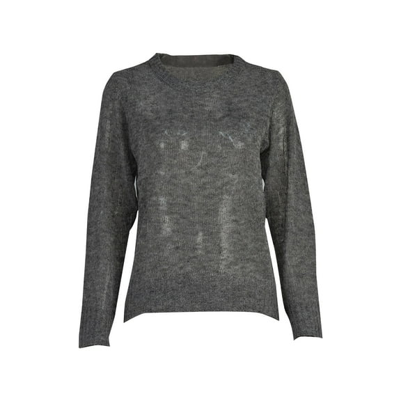 ManxiVoo Round Neck Slim Fit Pullover Sweater Women Long Sleeve Mohair Blend Lightweight Semi-Sheer Knit Elegant Layering Top M Size Dark Gray