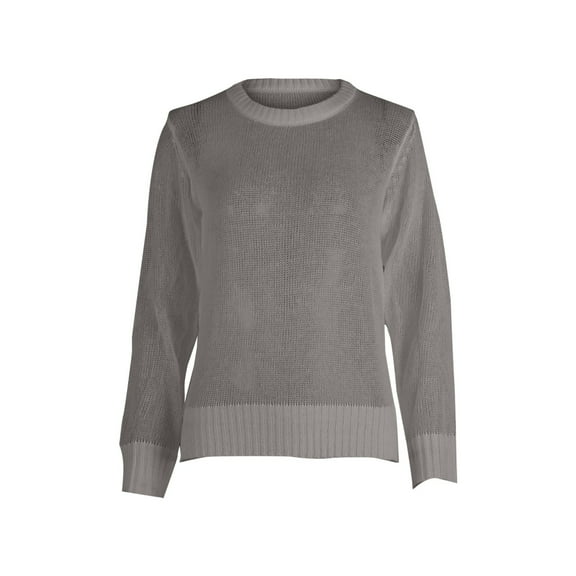 ManxiVoo Round Neck Slim Fit Pullover Sweater Women Long Sleeve Mohair Blend Lightweight Semi-Sheer Knit Elegant Layering Top S Size Light Ashy