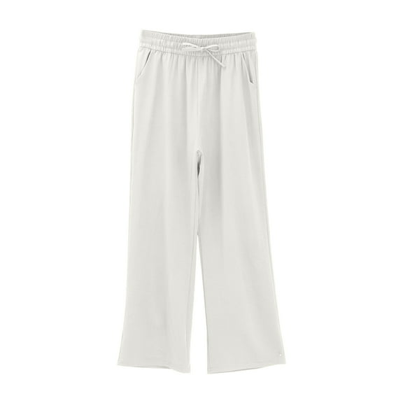 ManxiVoo Satin High Waist Straight Leg Wide Pants for Women Loose Fit Drapery Casual Versatile Elegant Lounge Trousers L Size White