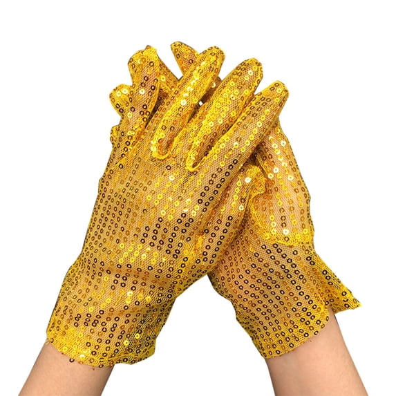 ManxiVoo Sheer Sparkling Sequin Gloves Short Dance Glitter Handwear For Costume Parties And Stage Performances Yellow