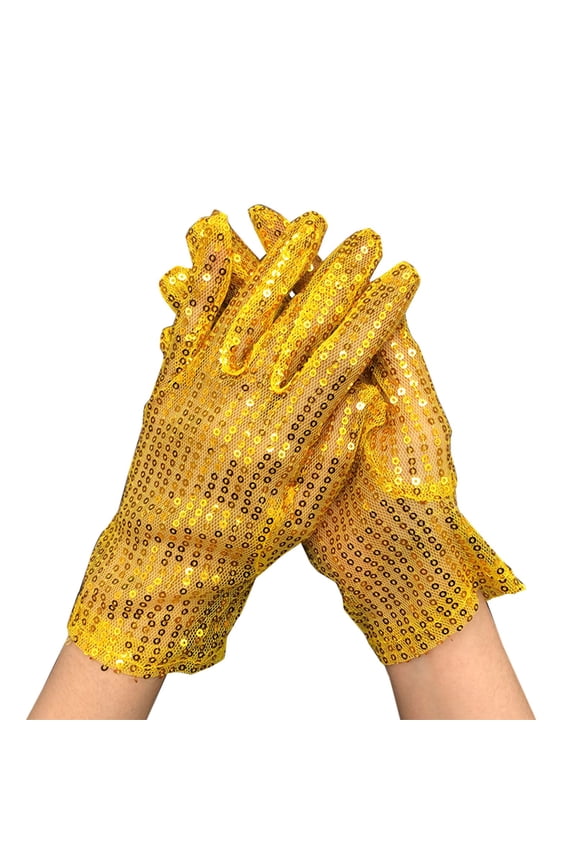 Sheer Sparkling Sequin Gloves Short Dance Glitter Handwear For Costume Parties And Stage Performances Yellow