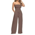 thumbnail image 1 of ManxiVoo Off Shoulder Wide Leg Romper for Women Summer Sleeveless Jumpsuit Casual Loose Fit Beach Outfit Comfortable Breathable Playsuit S Size Coffee, 1 of 6