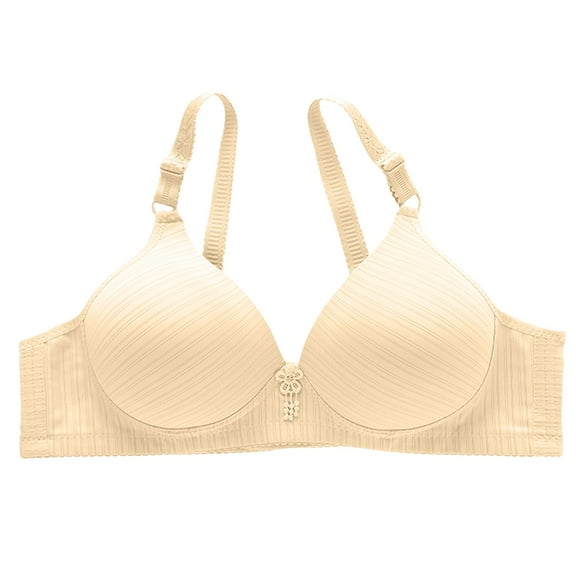 ManxiVoo Side Folded Full Coverage Wireless Bra for Women Soft Lightweight Support Minimizer with Wide Band L Size Beige