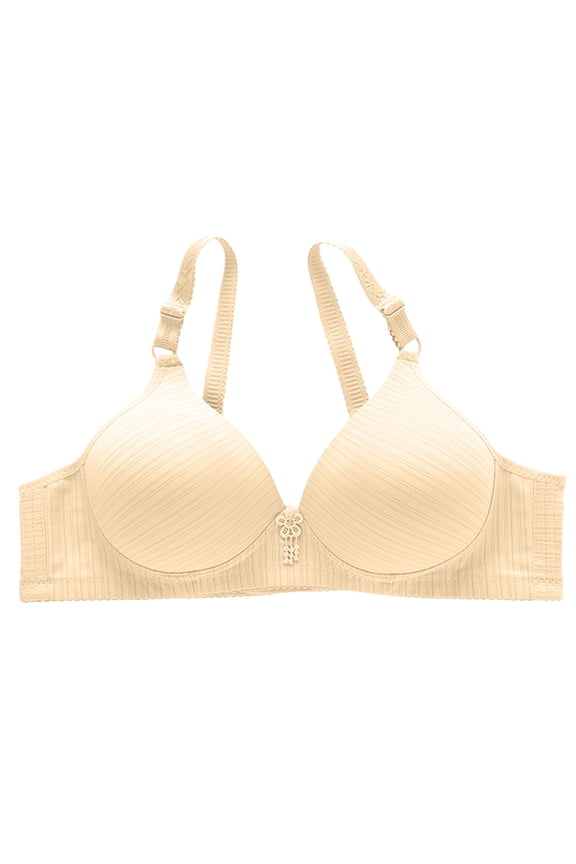 Side Folded Full Coverage Wireless Bra for Women Soft Lightweight Support Minimizer with Wide Band L Size Beige
