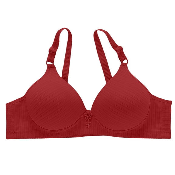 ManxiVoo Side Folded Full Coverage Wireless Bra for Women Soft Lightweight Support Minimizer with Wide Band XL Size Red