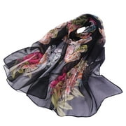 ManxiVoo Silk Scarf, Scarfs for Women Lightweight Print Floral Pattern Scarf Shawl Fashion Scarves Sunscreen Shawls and Wraps for Spring Silk Scarf for Women Black11 One Size