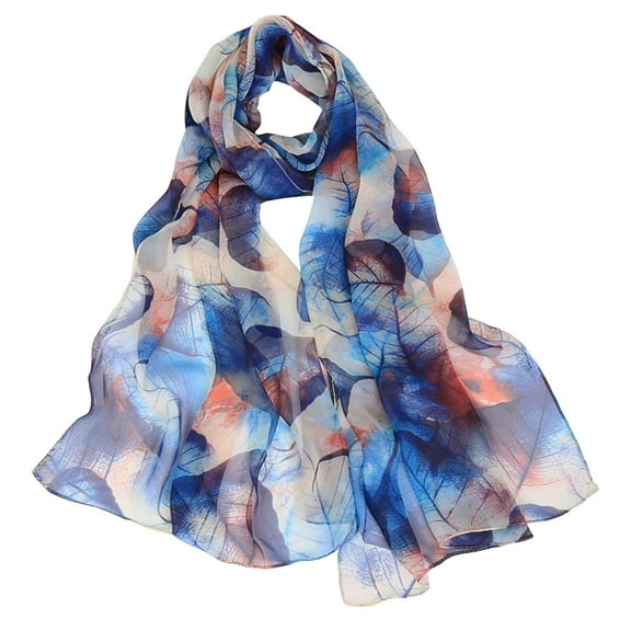 ManxiVoo Floral Print Lightweight Scarf for Women Fashionable Versatile Spring Wrap Sun Protection Soft Chiffon Skinny Shawl Blue