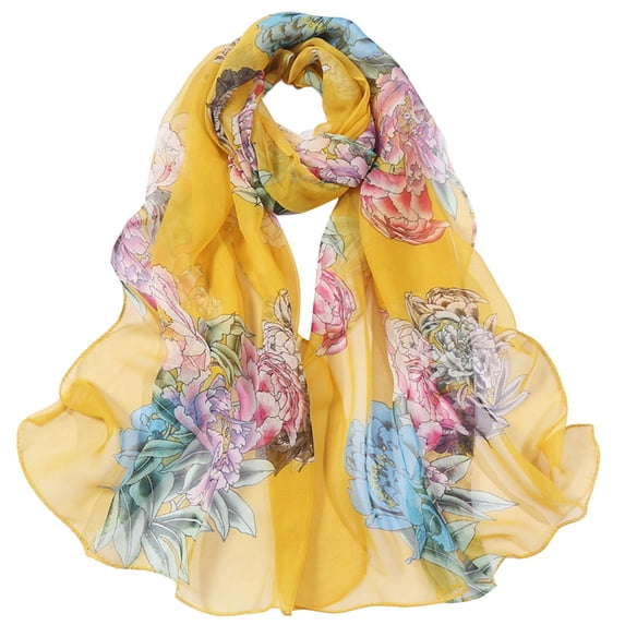 ManxiVoo Silk Scarf, Scarfs for Women Lightweight Print Floral Pattern Scarf Shawl Fashion Scarves Sunscreen Shawls and Wraps for Spring Silk Scarf for Women Yellow2 One Size