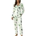 thumbnail image 1 of ManxiVoo Soft Breathable Button Down Lounge Set Long Sleeve Pajamas for Women Relaxing Sleepwear M Size Light Green, 1 of 4