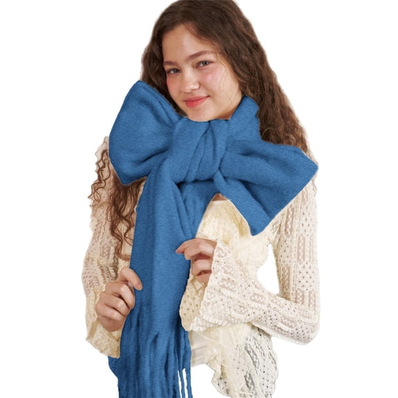 ManxiVoo Soft Plush Scarf Wrap For Cold Weather With Adjustable Bow Design Women's Neck Warmer And Fashionable Winter Accessory Blue