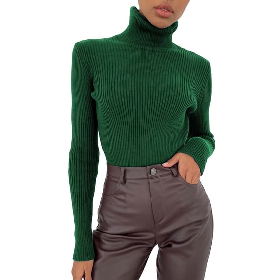 ManxiVoo Soft Warm Turtleneck Sweater for Women Thin Knit Long Sleeve Undershirt Essential Layering Piece for Cold Weather Comfort and Fitted Silhouette Army Green