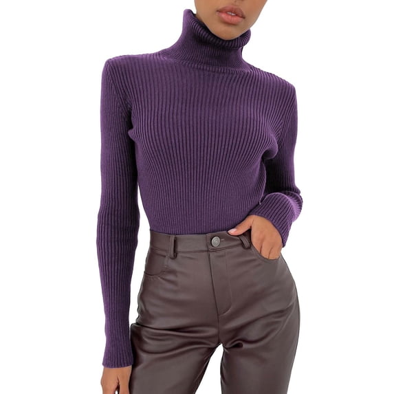 ManxiVoo Soft Warm Turtleneck Sweater for Women Thin Knit Long Sleeve Undershirt Essential Layering Piece for Cold Weather Comfort and Fitted Silhouette Purple