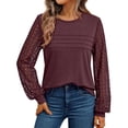 thumbnail image 1 of ManxiVoo Sophisticated Long Sleeve Blouse with Delicate Lace Detail Versatile Casual to Business Tops for Women 2025 Essential Wear L Size Wine, 1 of 7
