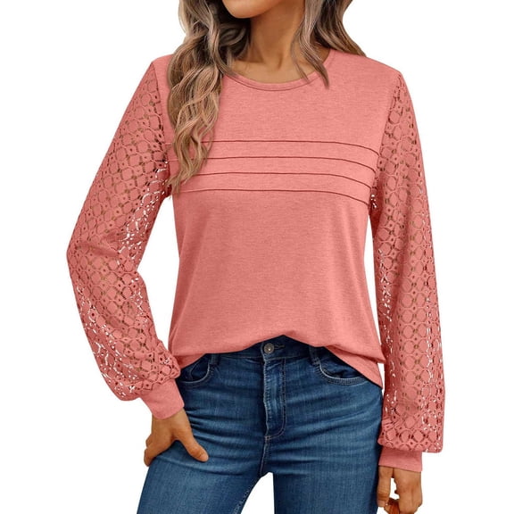 ManxiVoo Sophisticated Long Sleeve Blouse with Delicate Lace Detail Versatile Casual to Business Tops for Women 2025 Essential Wear XL Size Pink