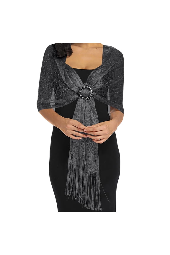 Sparkling Metallic Evening Shawl For Women Elegant Wedding Party Wrap Glitter Luster Dress Accessory For Banquet Black