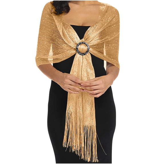 ManxiVoo Sparkling Metallic Evening Shawl For Women Elegant Wedding Party Wrap Glitter Luster Dress Accessory For Banquet Gold