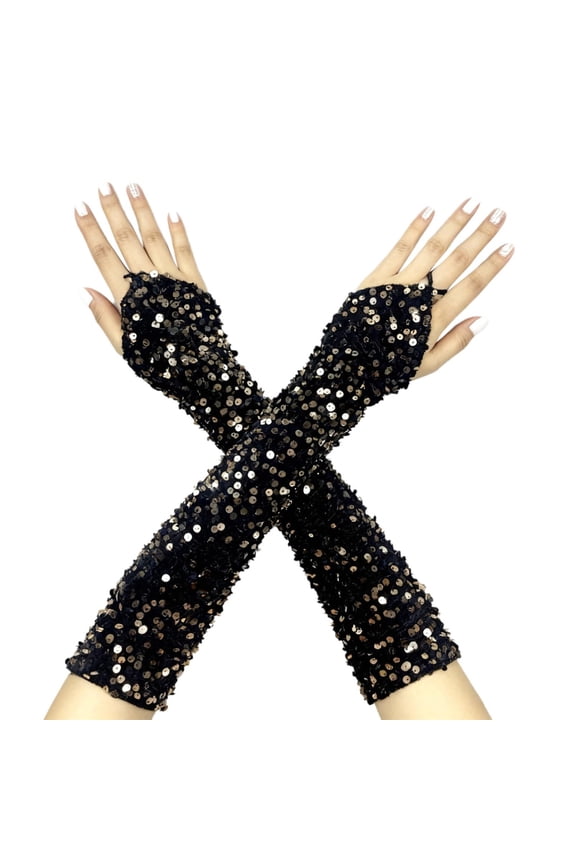 Sparkly Sequin Gloves Long Velvet Arm Sleeves Elegant Formal Wear For Stage Performances And Special Occasions Gold