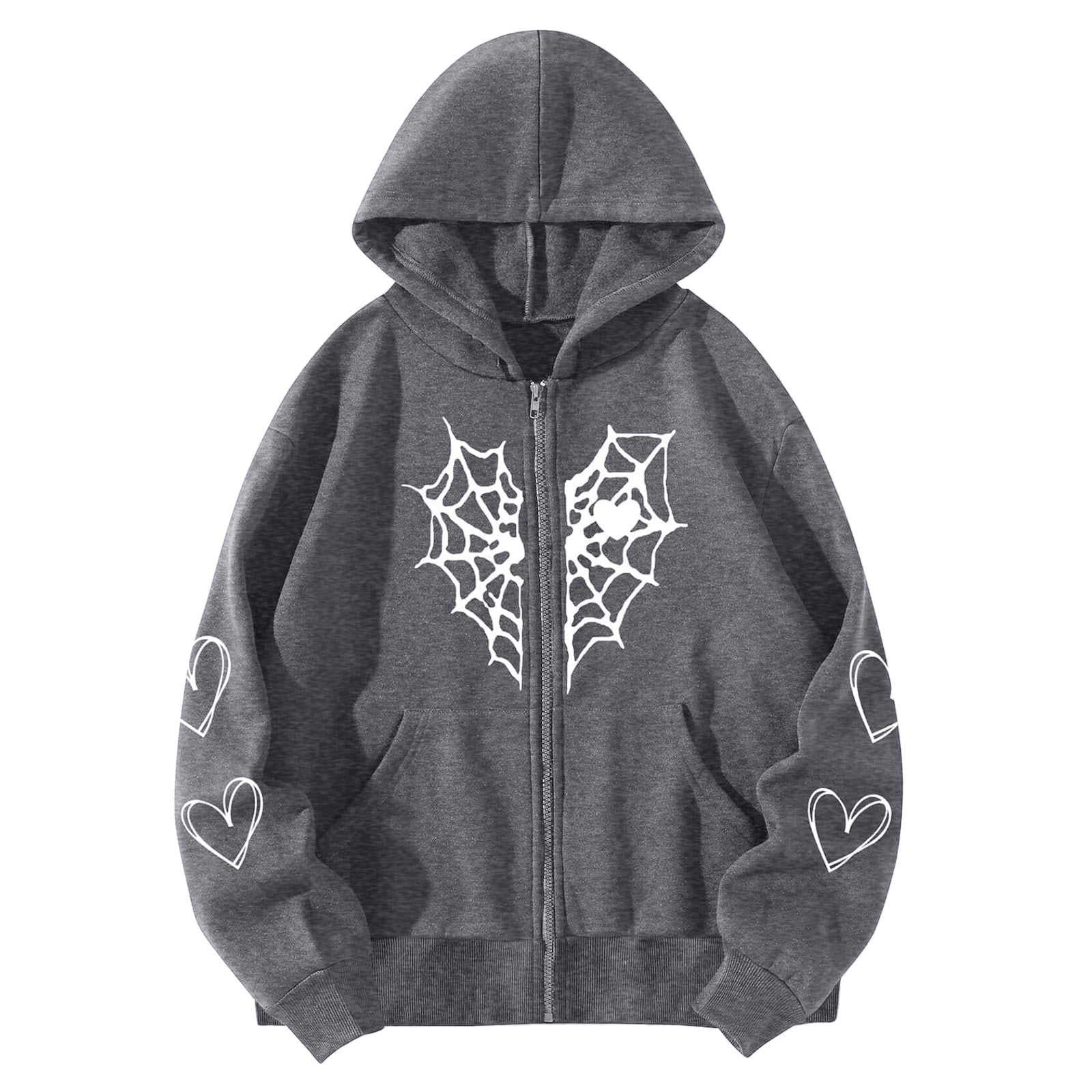 Manxivoo Spider Hoodie Women Heart Print Gothic Style Long Sleeve