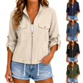 thumbnail image 1 of ManxiVoo Stand Collar Cropped Zip Up Lightweight Utility Jacket with Pockets Adjustable Fit for Women Casual Flight Jacket Style, 1 of 6